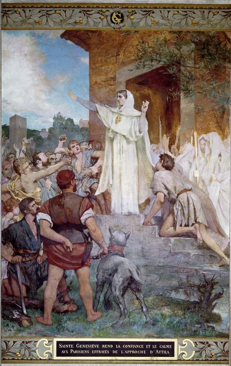 Jules Élie Delaunay 78 Santa Genoveffa calma i parigini all'avvicinarsi di Attila Pantheon, Parigi