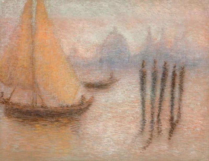 Lucien Lévy Dhurmer 75 Il bacino di San Marco con la Salute nella nebbia, Venezia