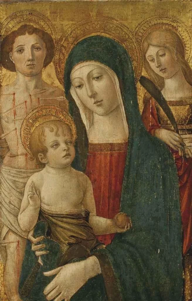 Benvenuto di Giovanni 54 Madonna col Bambino circondata da San Sebastiano e Santa Lucia