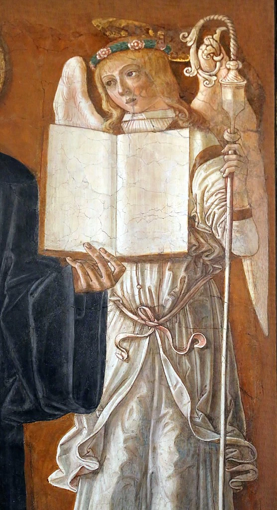 Benvenuto di Giovanni 90 San Benedetto in gloria tra cinque angeli e due santi Museo Bardini, Firenze dettaglio 2