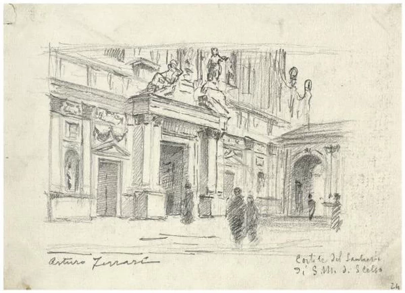 Arturo Ferrari 113 Cortile del Santuario di Santa Maria di San Celso Palazzo Morando Costume Moda Immagine, Milano