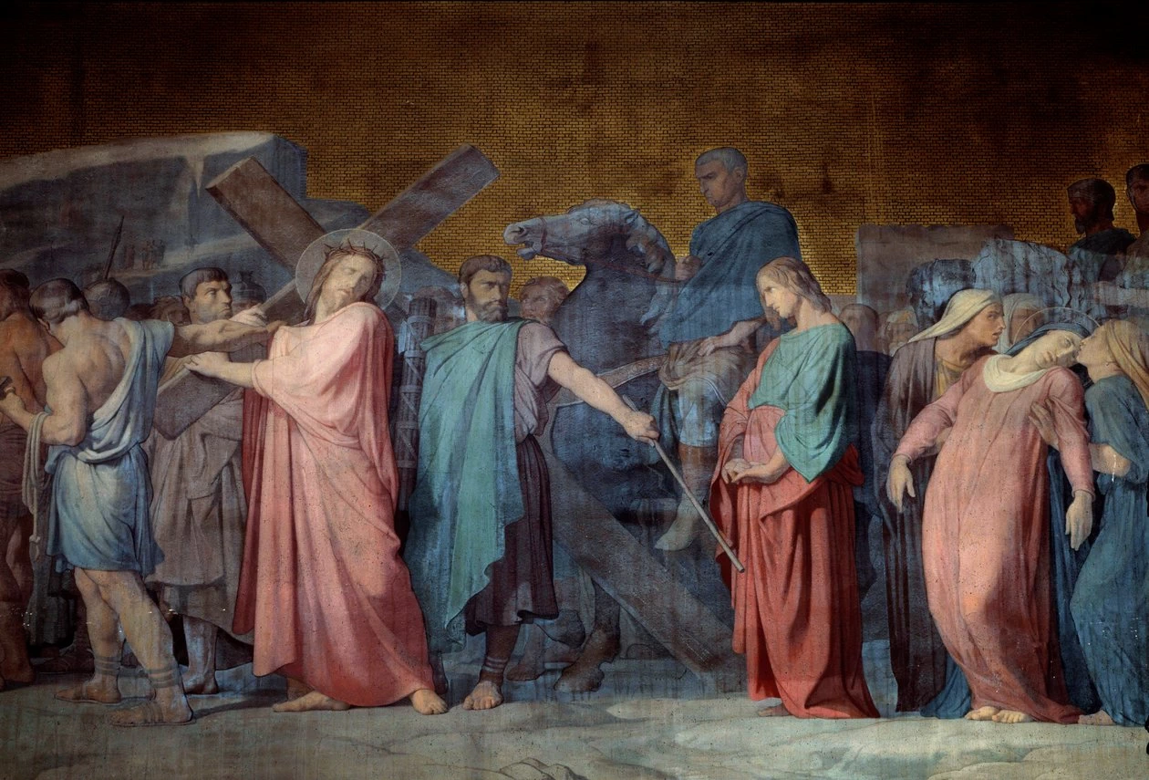 Hippolyte Flandrin 9 Cristo porta croce, dettaglio nella chiesa di Saint Germain des Pres, Parigi