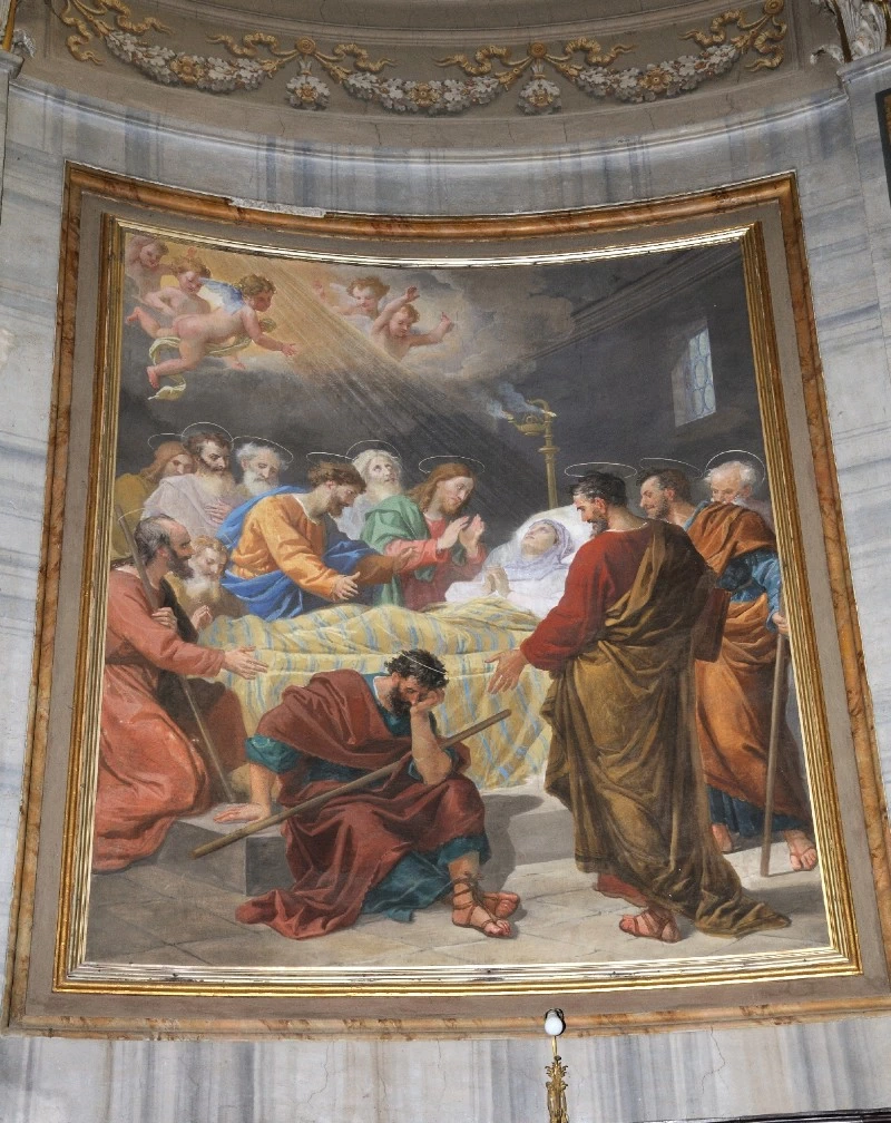 Dipinto murale con il transito della Madonna