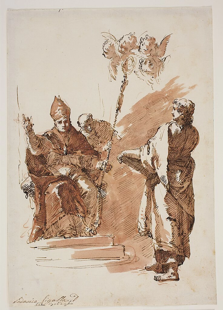 Francesco Fontebasso 320 San Ludovico seduto con accanto l'apostolo Giovanni. Studio per la Chiesa dell'Angelo Raffaele a Venezia Statens Museum for Kunst