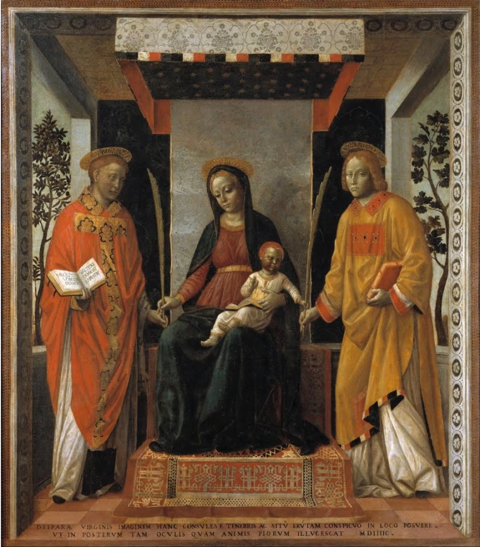 Madonna con il Bambino tra i santi Faustino e Giovita - Pala dei mercanti, Brescia