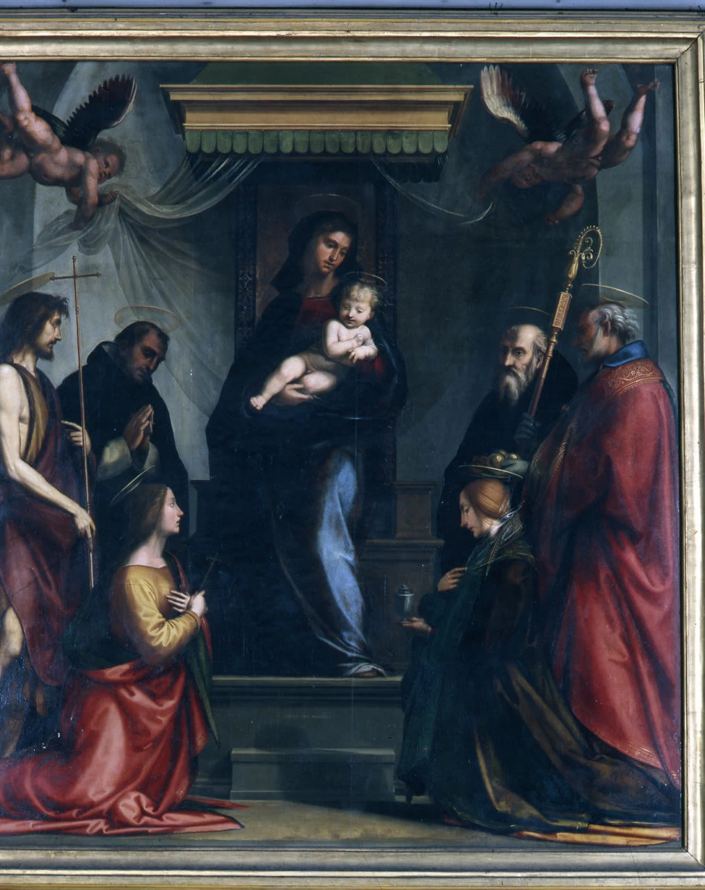 Fra Bartolomeo 56 Madonna con Bambino, Santa Caterina d'Alessandria, San Giovanni Battista, San Pietro martire, San Girolamo, San Nicola di Bari, Santa Maria Maddalena Uffizi