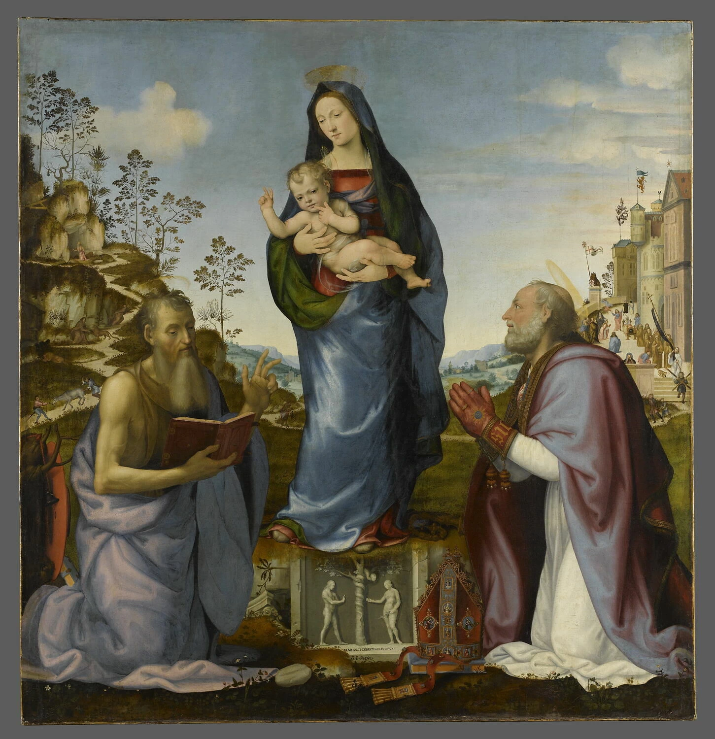 San Girolamo e San Zanobi adorano il Bambino Gesù tra le braccia della Vergine, aiuto al maestro Mariotto Albertinelli - Louvre, Parigi