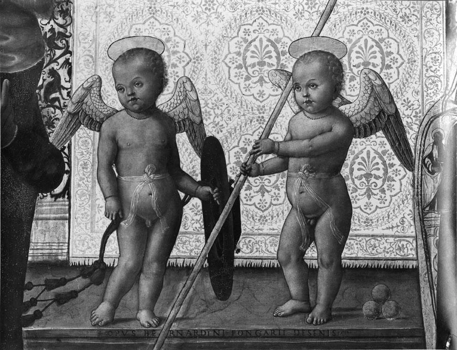 Bernardino Fungai 50 Madonna con Bambino in trono tra San Sebastiano, San Girolamo, San Nicola Pinacoteca Nazionale di Siena dettaglio