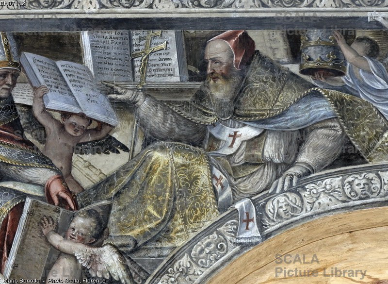 264 San Gregorio Magno affresco attribuito a Lattanzio Gambara 1490 Brescia. Chiesa di San Cristo