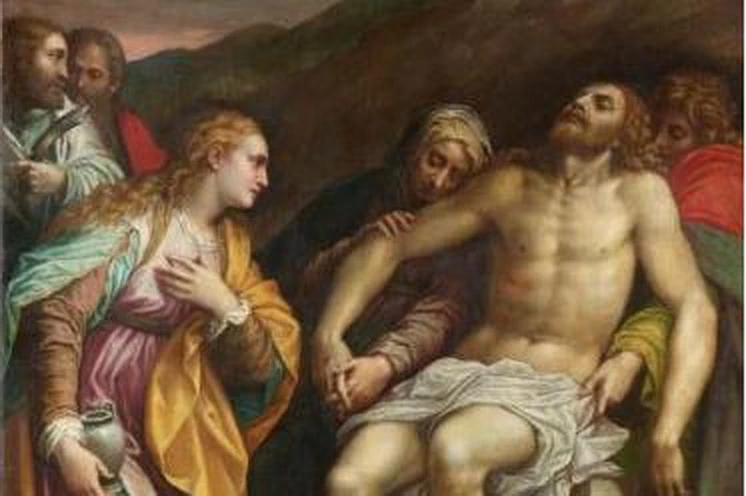 Compianto sul Cristo morto con i santi Bartolomeo e Pietro - Bresciao, dettaglio