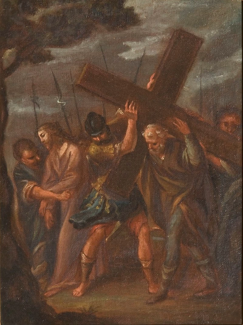 Via crucis - Gesù Cristo aiutato dal cireneo a portare la croce (Via Crucis V)