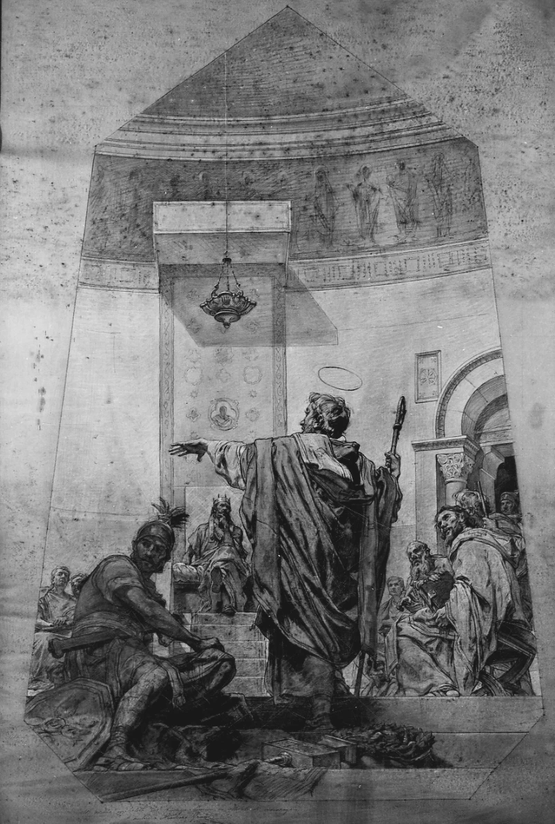 Francesco Grandi 39 S. Eusebio si presenta in Arles all'imperatore Costanzo per ottenere la convocazione di un Concilio a Milano Museo Camillo Leone, Vercelli