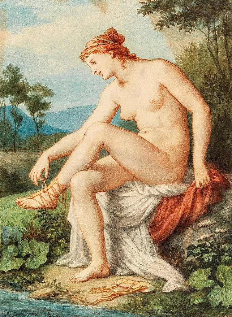 Christian Griepenkerl 15 Nudo femminile che si allaccia il sandalo, 1889