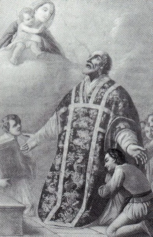 205 La Madonna col Bambino e San Filippo Neri in preghiera 1873 ca. affresco chiesa di San Filippo Neri Cogno (BS)