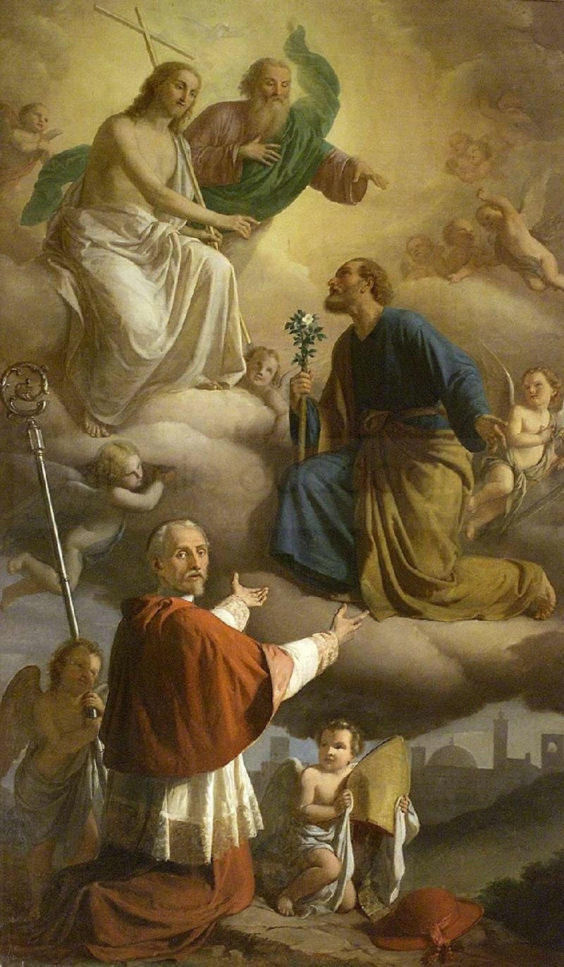 297 San Giuseppe in Gloria con Sam Gregorio Barbarigo 1884 olio su tela cm. 350x205 chiesa del Galgario (BG)