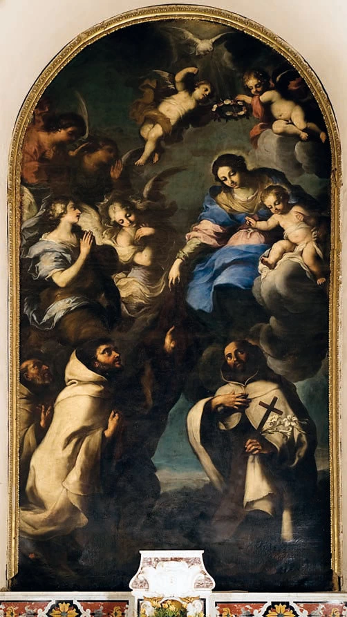 NAPOLI, CHIESA DI SANTA TERESA A CHIAIA - LA MADONNA CONSEGNA LO SCAPOLARE A SAN SIMONE STOCK