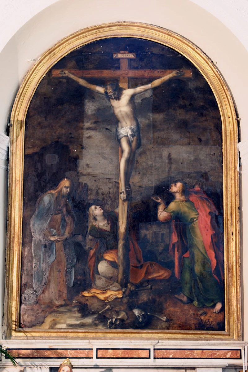 Teodoro di Enrico sec. XVI, Crocifissione di Gesù Cristo in olio su tavola