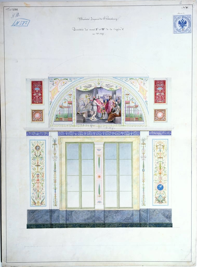 Leo von Klenze 45 Disegno murale per l'Ermitage a San Pietroburgo, 1840 c. Archives des Tsars, St. Petersburg 1