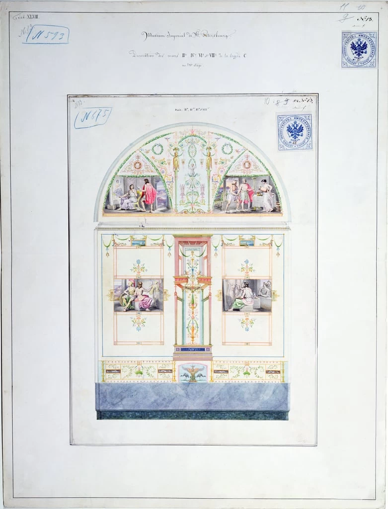 Leo von Klenze 46 Disegno murale per l'Ermitage a San Pietroburgo, 1840 c. Archives des Tsars, St. Petersburg