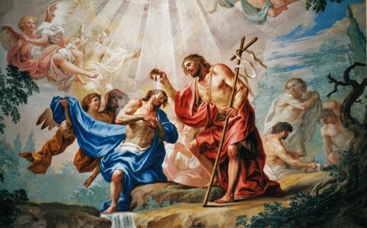 Martin Knoller 5 Chiesa abbaziale di Neresheim Battesimo di Gesù nel Giordano dettaglio