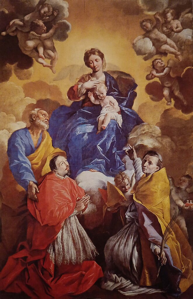 163 San Pietro e san Gennaro che presentano il cardinale Ascanio Filomarino alla Vergine Palazzo Arcivescovile, Napoli