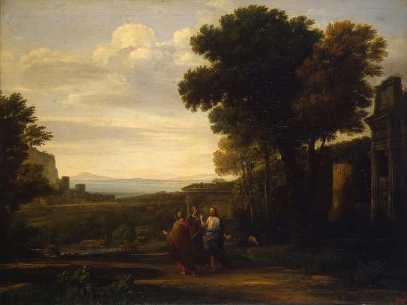 Claude Lorrain 69 Paesaggio con i viandanti a Emmaus Hermitage, San Pietroburgo