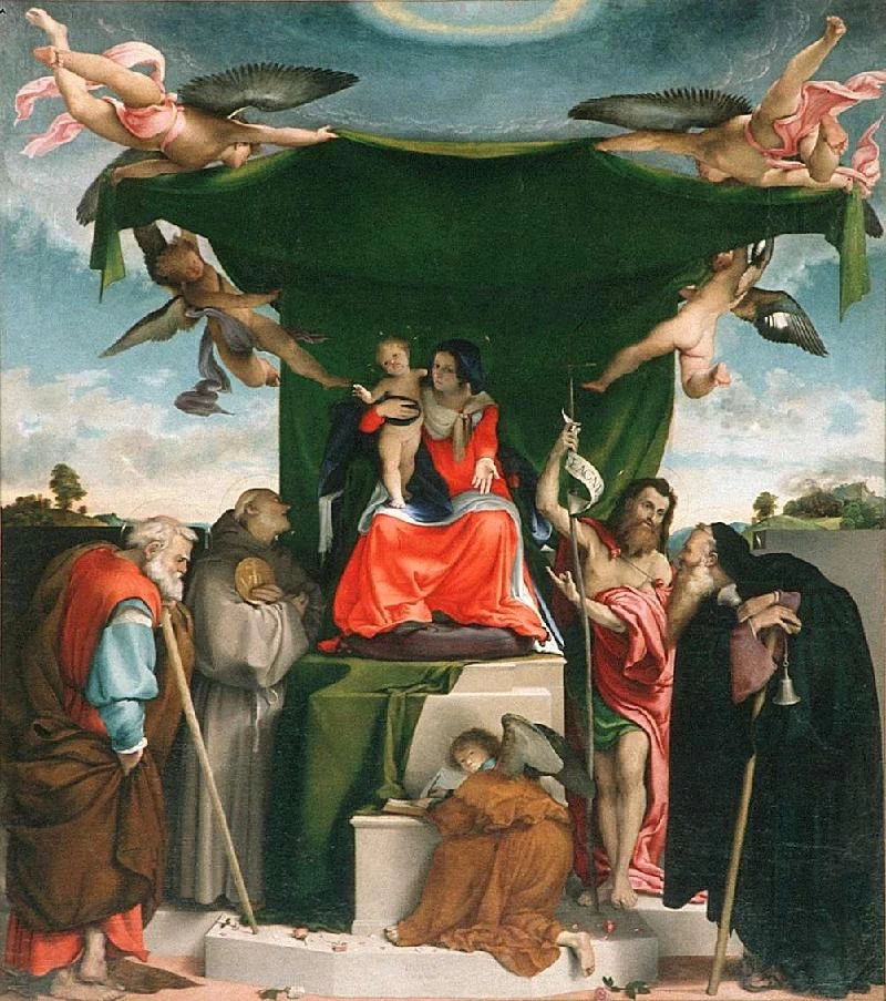 Pala di San Bernardino - Madonna con Gesù Bambino in trono, San Giuseppe, San Bernardino da Siena, San Giovanni Battista, Sant'Antonio abate e angeli, Bergamo