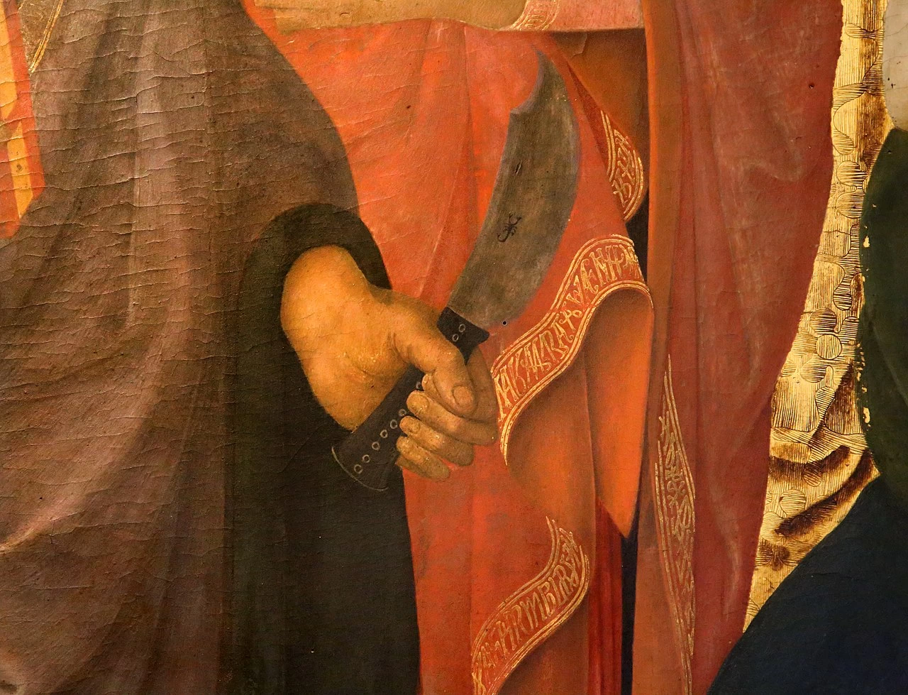 Zanobi Machiavelli 24 Madonna in trono col Bambino tra i santi Sebastiano, Andrea, Bernardino (^), Paolo, Lorenzo e Agostino Museum of Fine Art, Boston dettaglio 1