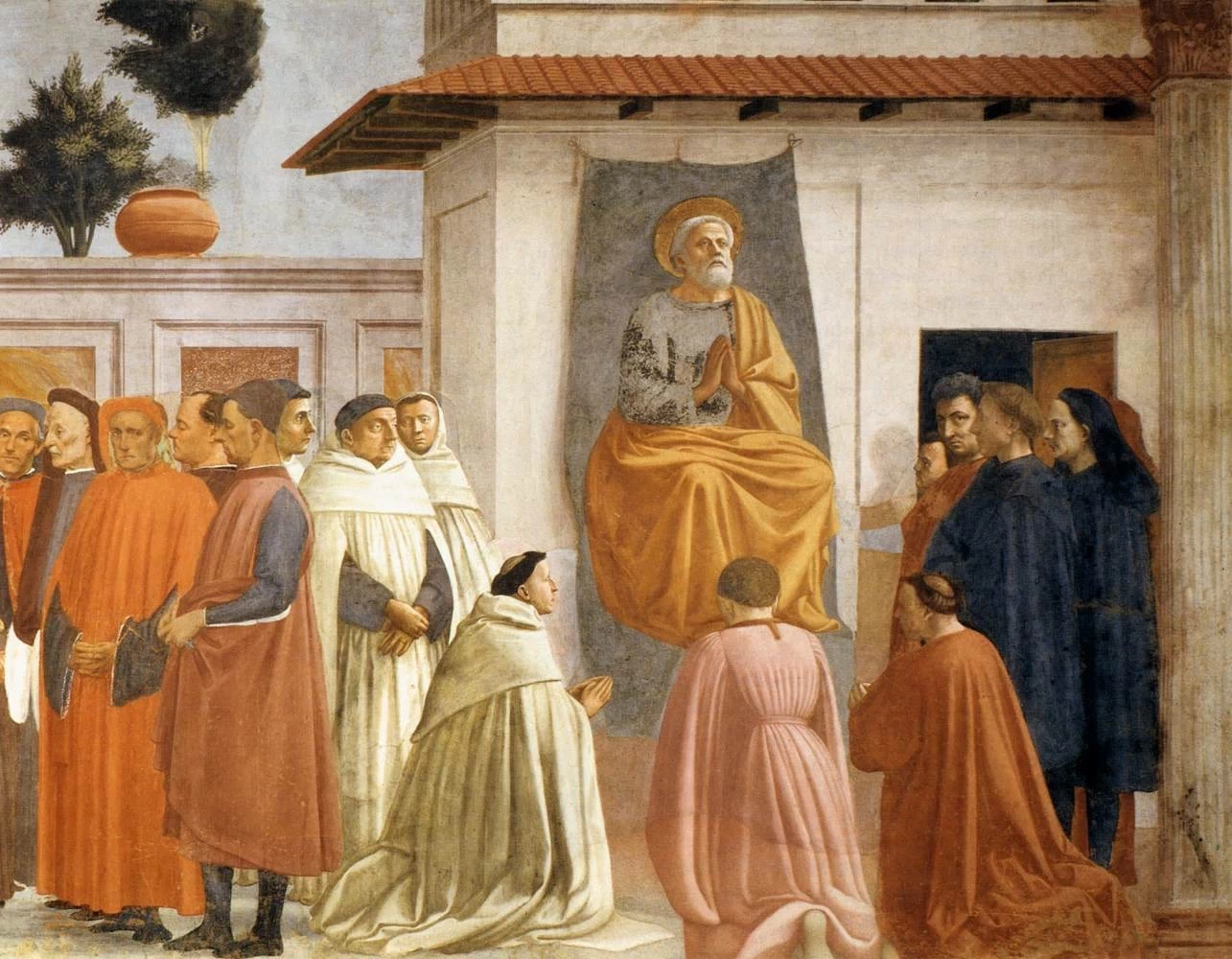 30 Cappella Brancacci Resurrezione del figlio di Teofilo e San Pietro in cattedra dettaglio Santa Maria del Carmine, Firenze