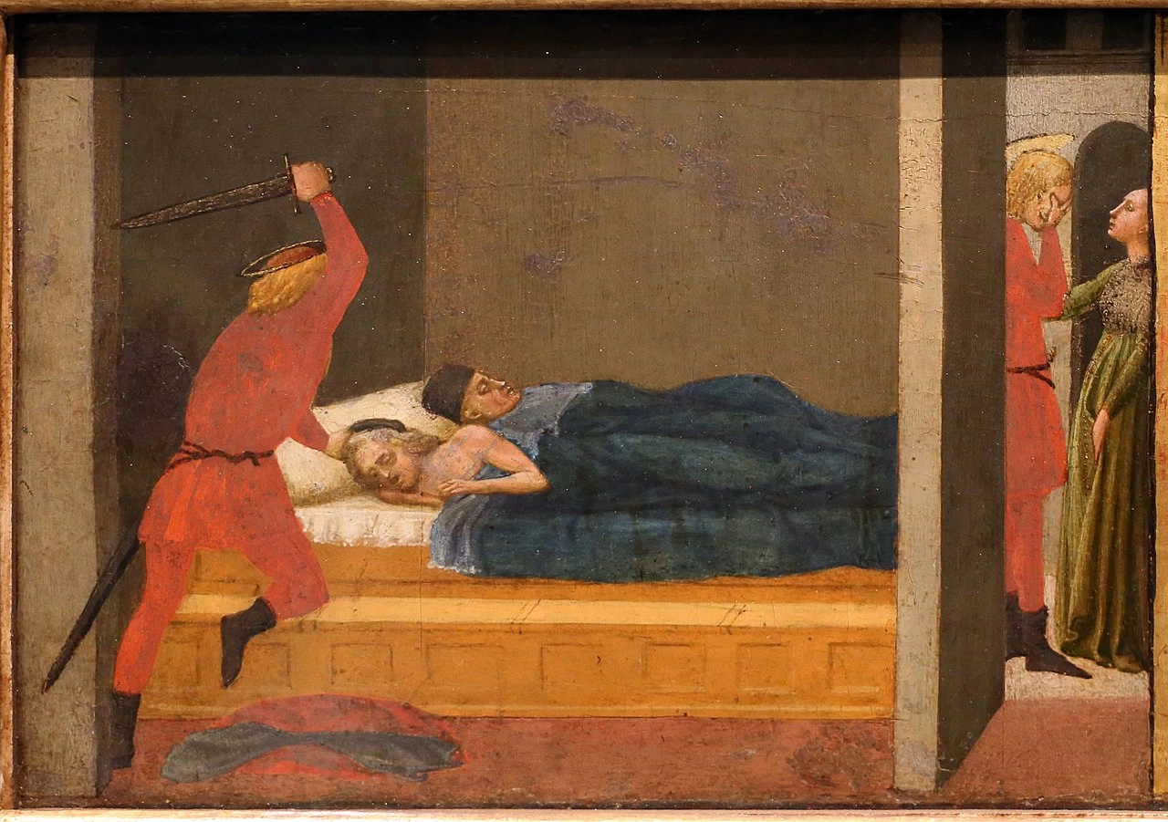 84 Predella con la storia di san Giuliano e san Nicola da Bari Bode museum Berlino dettaglio