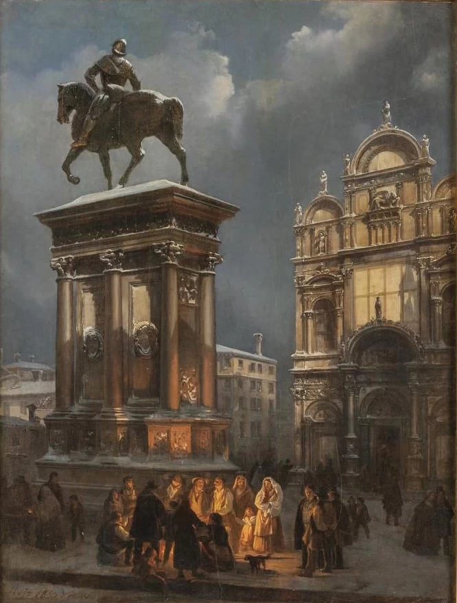 Federico Moja 44 Monumento equestre a Bartolomeo Colleoni sullo sfondo la scuola Grande di San Marco