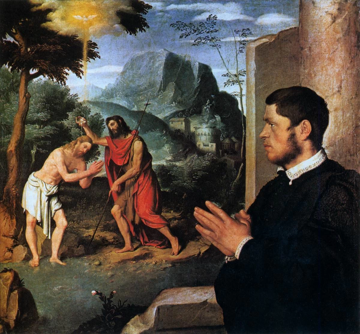 Il battesimo di Cristo con un donatore