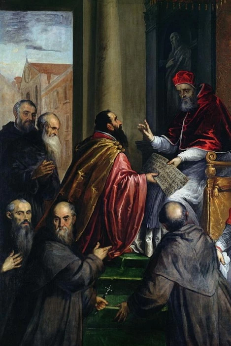 Papa Paolo IV consegna lo statuto