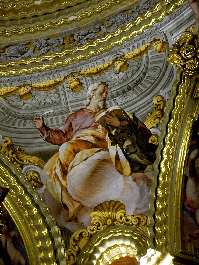Antonio Palomino 71 Volta del Tabernacolo della Certosa di Nostra Signora dell'Assunzione. Nei pennacchi, San Luca Evangelista Granada