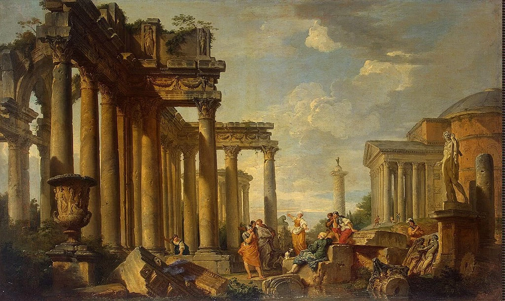 Giovanni Paolo Pannini 125 Sermone di Santa Sibilla tra le rovine romane con la statua di Apollo Hermitage, San Pietroburgo