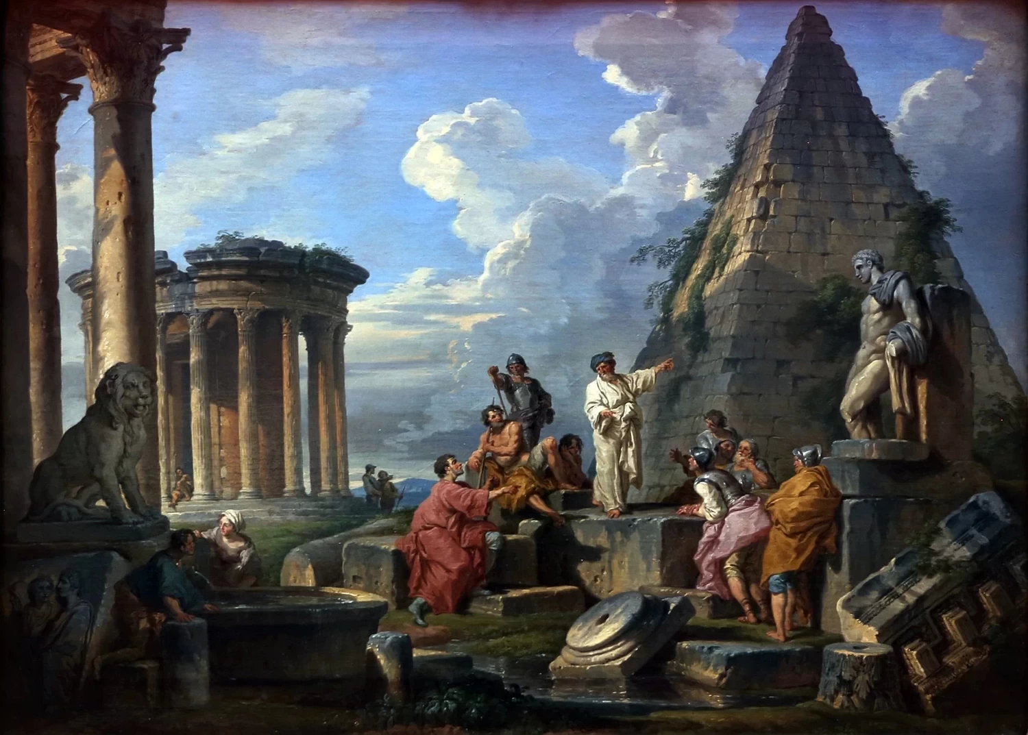 Giovanni Paolo Pannini 28 capriccio son san Paolo che predica ai romani, col tempio di Vesta e la piramide di Caio Cestio National Gallery of Ireland