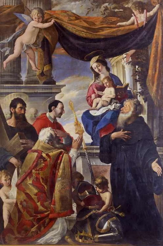 Madonna in trono con Bambino, Sant'Andrea, San Carlo Borromeo, San Paolino Borromeo, San Paolino, San Guglielmo d'Aquitania e angeli Museo Nazionale di Villa Guinigi