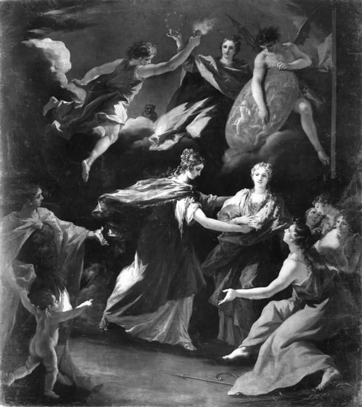 196 Giovanni Antonio Pellegrini Celebrazione allegorica di Anna Maria Ludovica de' Medici Oberschleissheim, Castello