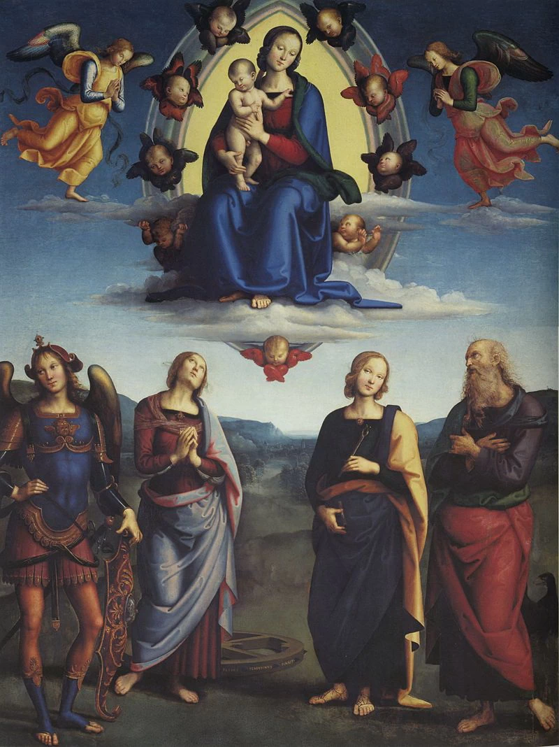Madonna in gloria col Bambino tra angeli e i Santi Michele Arcangelo, Caterina d’Alessandria, Apollonia, Giovanni Evangelista