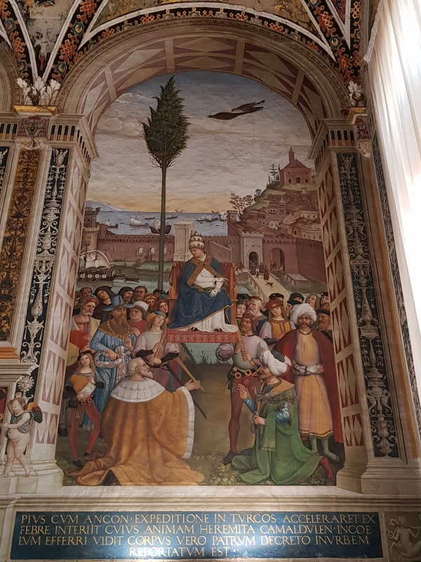 Arrivo di Pio II ad Ancona per dare avvio alla II Crociata - dettaglio dei personagg, Libreria Piccolomini nella cattedrale di Siena