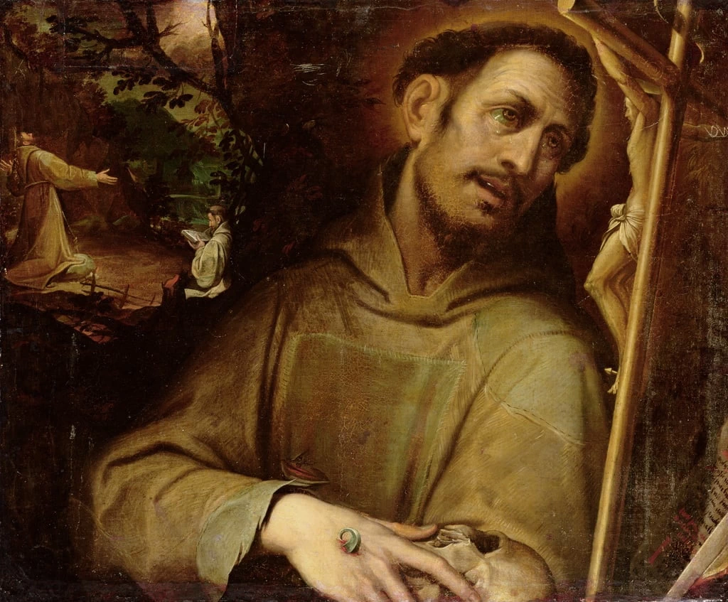 115 Camillo Procaccini San Francesco che adora la croce con la stigmatizzazione di San Francesco sullo sfondo