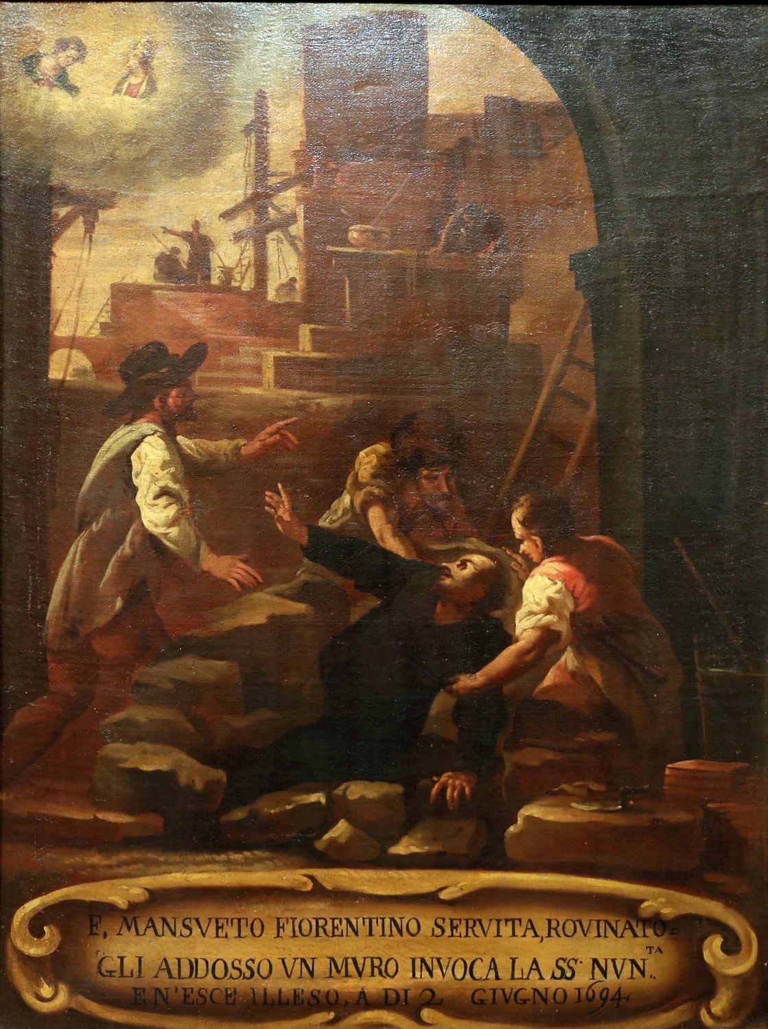 fra Mansueto servita illeso da un muro crollato Santissima Annunziata, Firenze