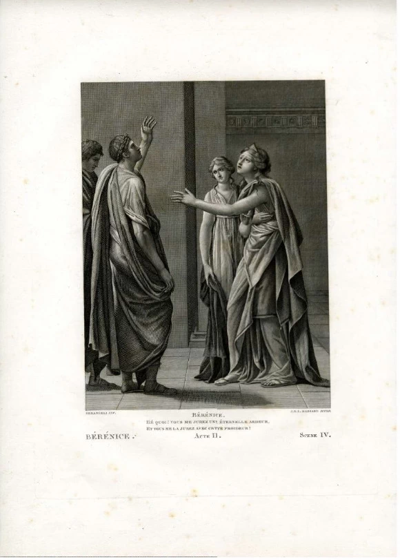 Berenice che si rivolge a Tito - illustrazione di 'Berenice', scena 4 dell'Atto II, in 'Opere complete di Jean Racine, British Museum