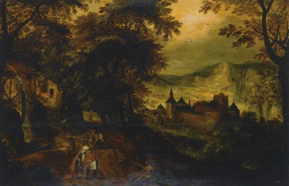 Adriaen van Stalbemt 71 Paesaggio con il Buon Samaritano Hermitage, San Pietroburgo
