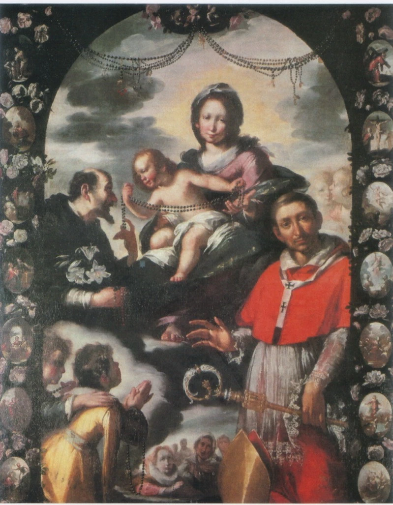 Madonna del rosario con San Domenico e San Carlo