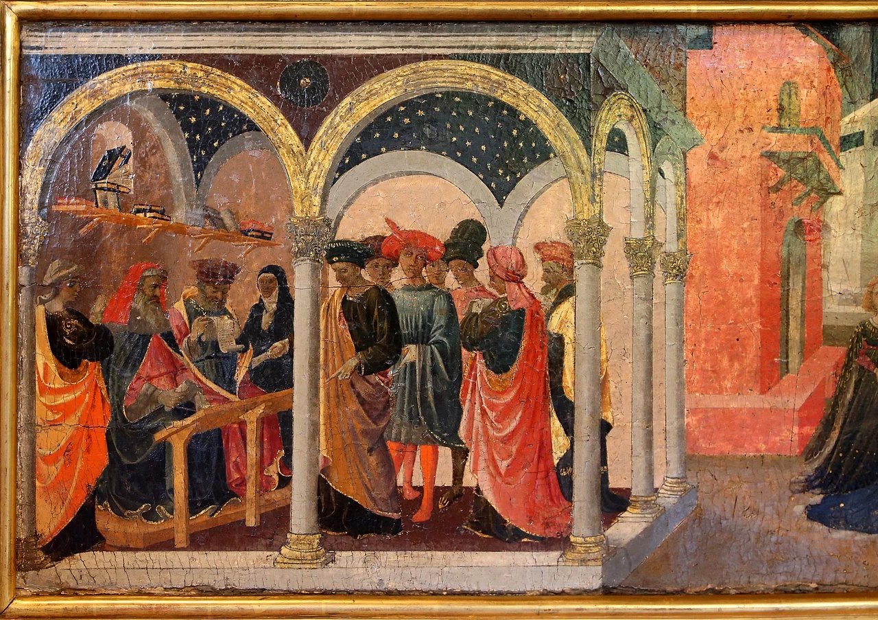 Zanobi Strozzi 36 Madonna col Bambino circondati da santi, Pala di San Girolamo Musée du Petit Palais, Avignon predella, dettaglio 6