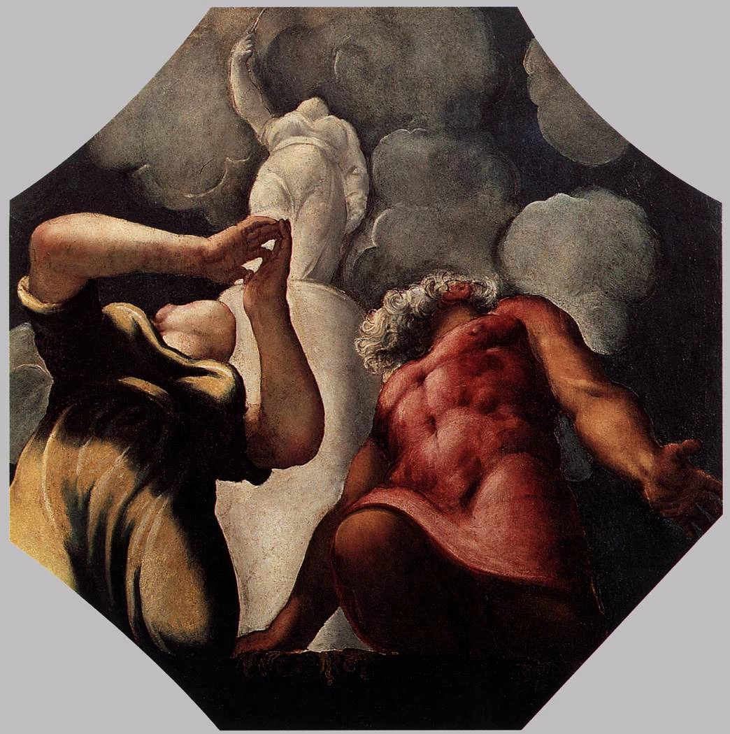 Deucalion e Pyrrha pregano davanti alla statua della dea Themis - Modena
