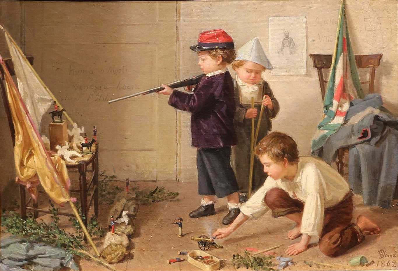  1-Bambini che giocano coi soldatini ispirati alle guerre risorgimentali e Garibaldi 