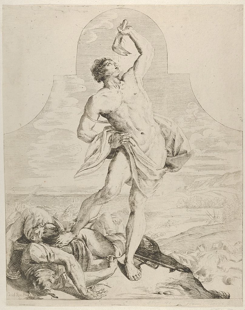 Flaminio Torri 53 Sansone tiene la mascella di un asino sopra la testa e sta in piedi accanto ai Filistei che ha appena ucciso Metropolitan Museum of Art, New York