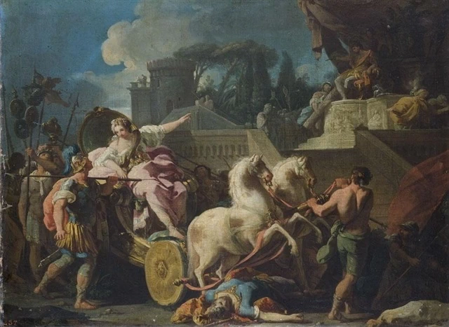 La principessa romana Tullia che corre sul corpo di suo padre